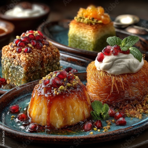 Cultural dessert set: Turkish delight, baklava, kanafeh