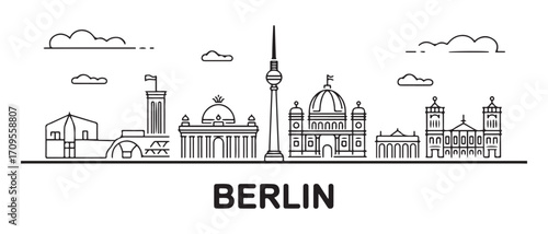 Berlin Line Art skyline. Travel Berlin famous landmarks. Business and tourism concept for presentation, banner, web site. with white background