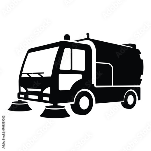 Silhouette of a street sweeper truck ready for urban cleaning operations silhouette