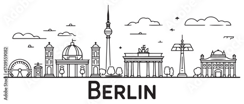 Berlin Line Art skyline. Travel Berlin famous landmarks. Business and tourism concept for presentation, banner, web site. with white background