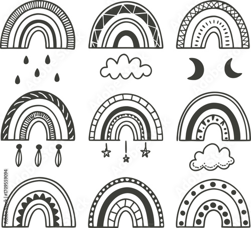 Hand Drown Rainbow Vector illustration Silhouette