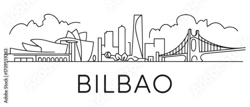 Bilbao Line Art skyline horizontal banner. Bilbao, Spain. Vector template for your design. with white background