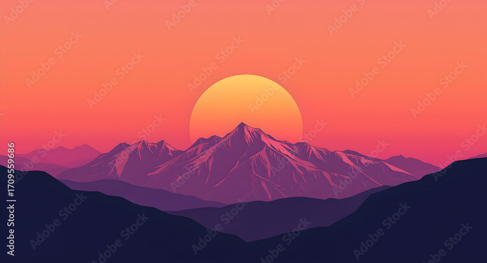 Obraz premium Dramatic Sunset Over a Mountain Range