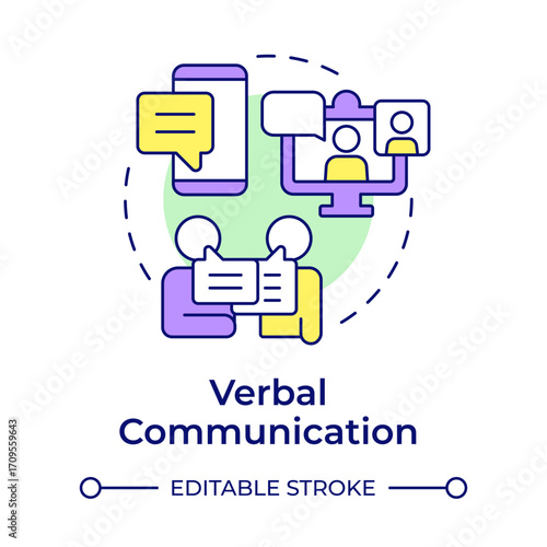 Verbal communication multi color concept icon. Social messaging, conversation. Video call. Round shape line illustration. Abstract idea. Graphic design. Easy to use in booklet, blog post