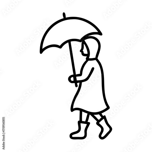 Autumn themed woman in cloak wearing boots under an umbrella icon transparent background
