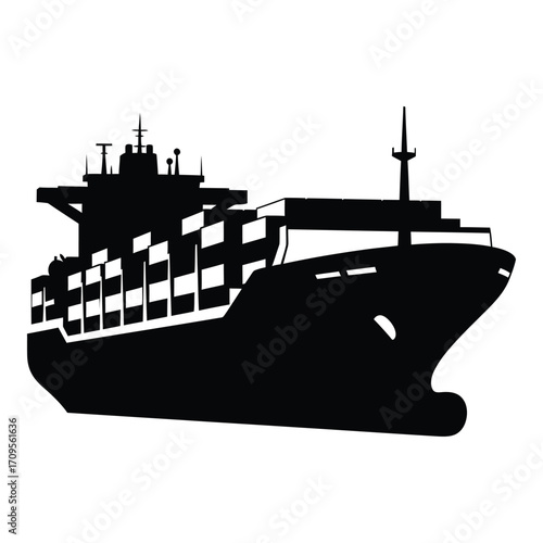 Silhouette of a large container ship at sea ready for global shipping logistics silhouette