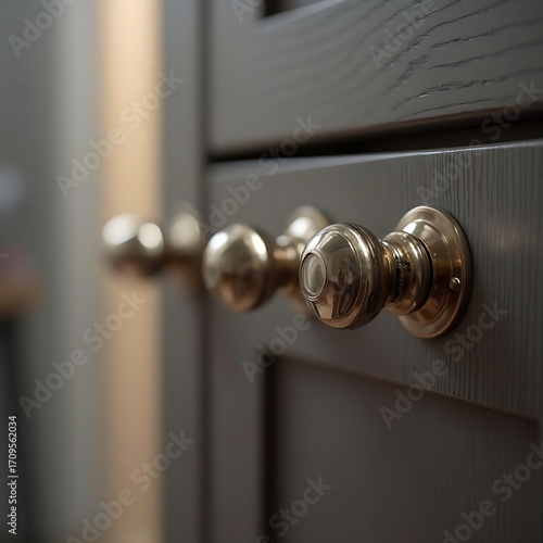 Focus on Cabinet Knobs Detail of Wooden Doors