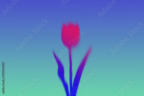 Ethereal Tulip Silhouette Against a Harmonious Gradient Sky, Blending Vibrant Hues to Evoke Serenity and Modern Artistic Expression in a Dreamlike Botanical Composition