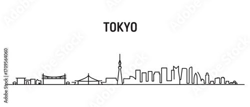 Tokyo Line Art skyline silhouette. Black Tokyo city design. with white background