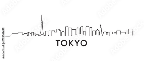 Tokyo Line Art skyline silhouette. Black Tokyo city design. with white background