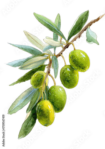 Wallpaper Mural Watercolor olives on branch Torontodigital.ca