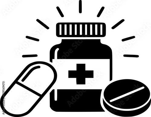 Drug Administration Icon Vector - Patient Medication, Pharmacy Symbol, Medical Treatment and Healthcare Pill Outline and Solid Illustration