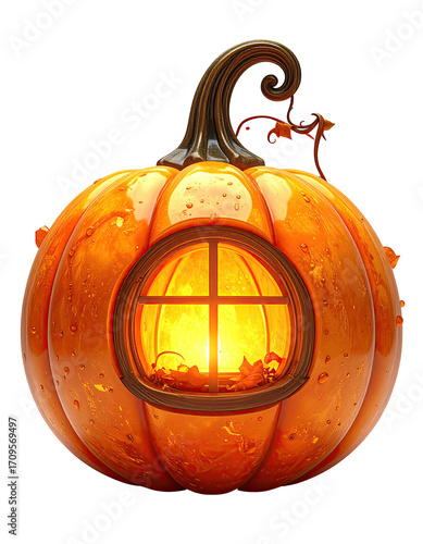 Pumpkin home with glowing window