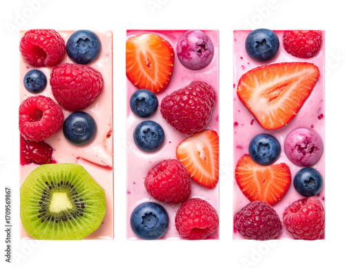  Frozen Yogurt Bark with Mixed Berries Isolated on Transparent Background