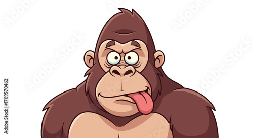 Cartoon Gorilla Sticking Out Tongue A Playful and Expressive Ape on a White Background
