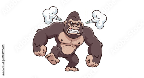 Furious cartoon gorilla showing intense anger and aggression with steam from its head