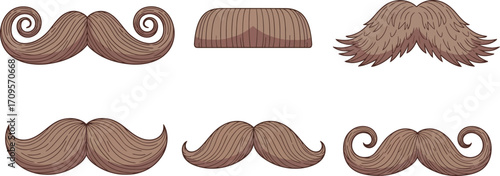 Collection of diverse mustache styles, from classic curls to bushy designs, for creative expression.
