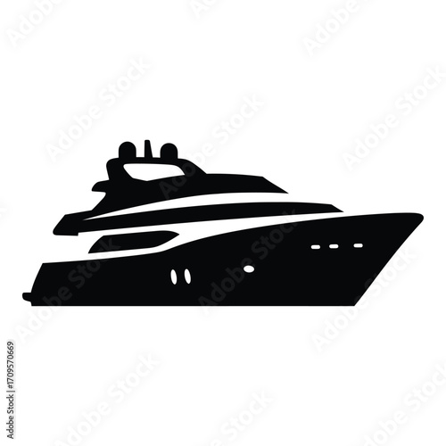 Luxury yacht silhouette isolated on modern nautical transport silhouette