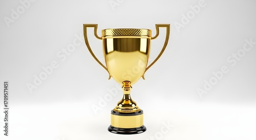 High-quality 3D illustration of a golden trophy cup on a clean white background. Ideal for use in award ceremonies, sports victory designs, achievement presentations, and celebratory concepts