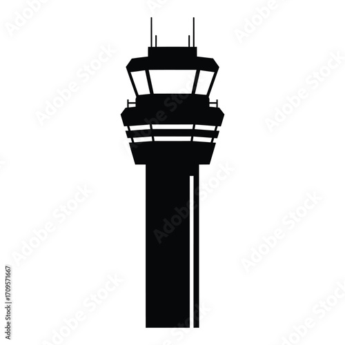 Silhouette of an airport control tower iconic aviation landmark for design projects silhouette