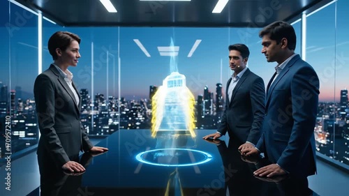 business people working on a virtual screen