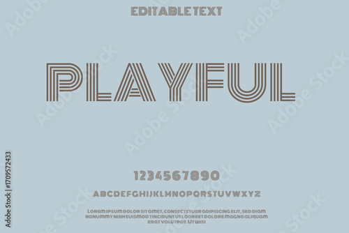 Playful font with striped letters and numbers on a light blue background