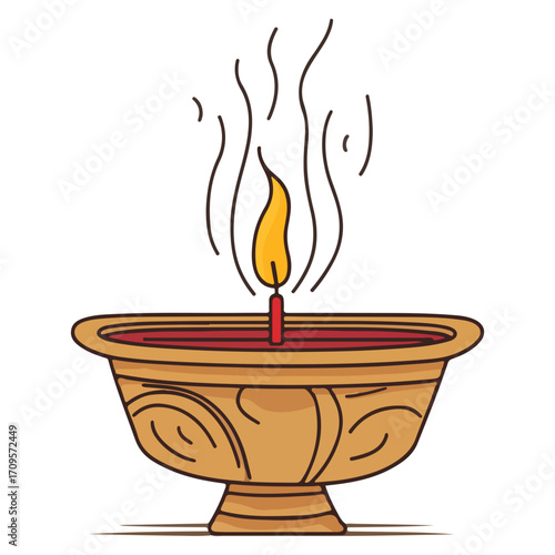 incense burner, new year, asia, vector, transparent background, festival, fire, icon, celebration, burning, ceramic, pottery, isolated
