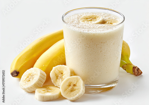 Fresh banana smoothie in glass