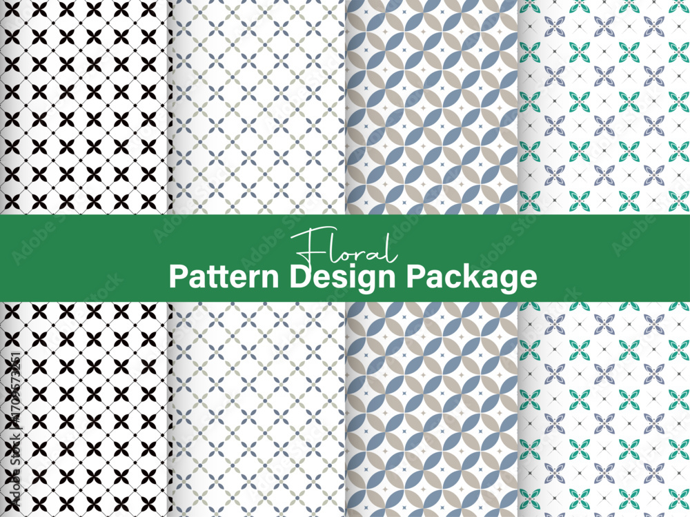 Vector watercolor painted flower. Hand drawn flower design elements isolated on white background, Mockup of 4 customizable repeatable patterns