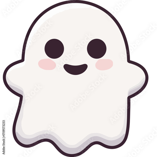 Cute Cartoon Ghost with Smiling Face and Rosy Cheeks Illustration.