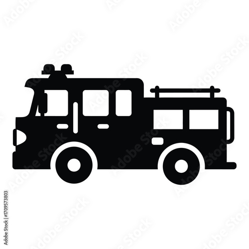 Simple black silhouette of a fire truck for emergency services graphics silhouette