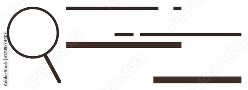Magnifying glass examining horizontal lines, representing data scrutiny, focus, analysis, and search. Ideal for research, investigation, discovery precision study knowledge curiosity. Simple flat