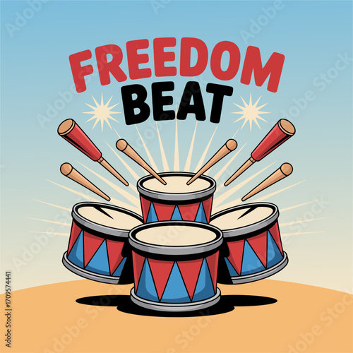 Patriotic drum set freedom beat design, bold musical celebration vector, festive illustration artwork, holiday pride graphic, national tribute element