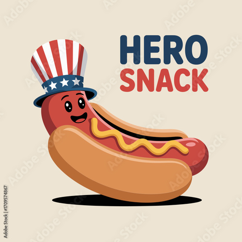 Hotdog hero snack design, patriotic food illustration, holiday celebration vector artwork, festive snack graphic, national pride theme for events