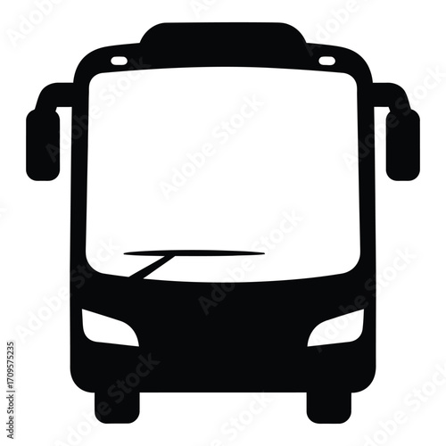 Simple black silhouette of a modern bus front view transportation icon silhouette