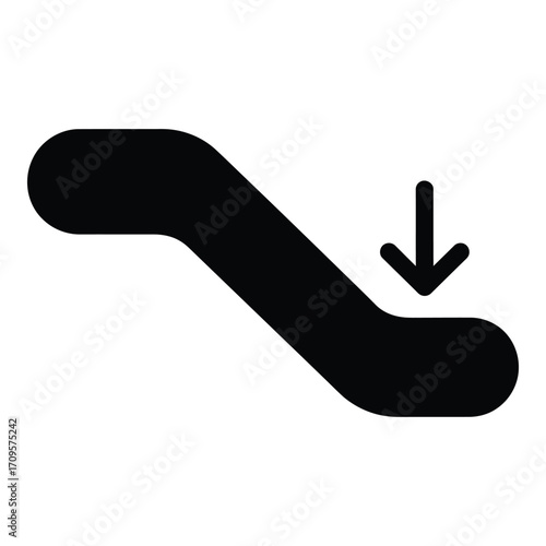 Iconographic representation of a downward moving escalator motion direction indicator symbol silhouette