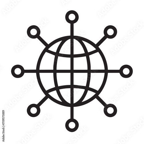 Stylized globe icon representing global network connections and international communication links