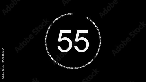 1 Minute Circle Countdown Timer with Progress Bar, Alpha Channel, and Seamless Loop