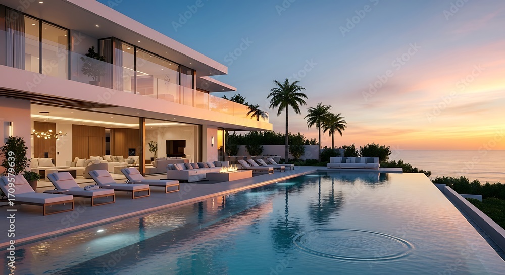 Obraz premium Luxury Coastal Estate with Infinity Pool.