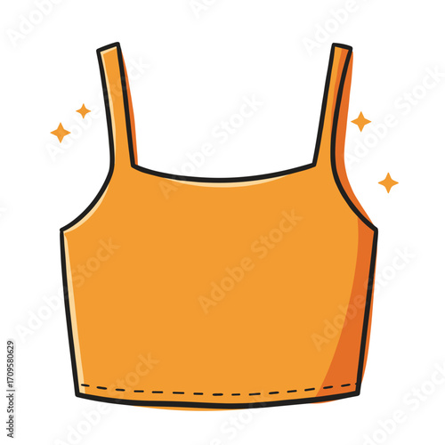 Orange sleeveless top design with flat style and shiny details  