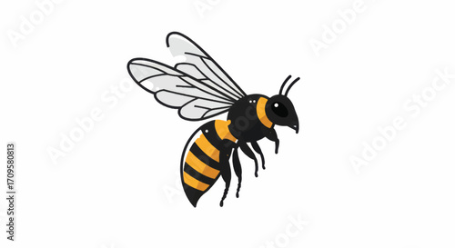 Detailed illustration of a bee in flight showcasing its wings and body.