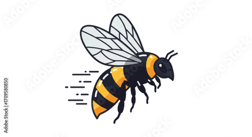 Detailed illustration of a bee in flight with wings extended.