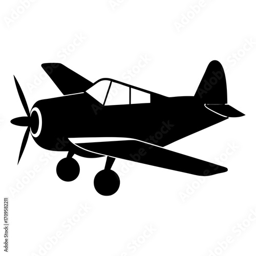 Retro Propeller Plane Clipart – Black Silhouette of Small Aircraft for Flight and Transport Illustration.