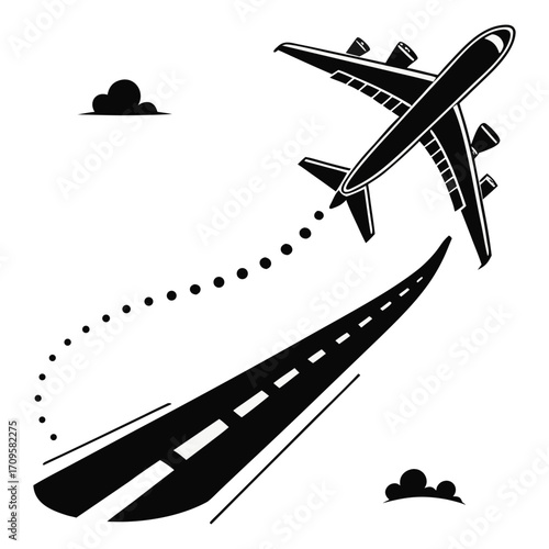 Retro Propeller Plane Clipart – Black Silhouette of Small Aircraft for Flight and Transport Illustration.