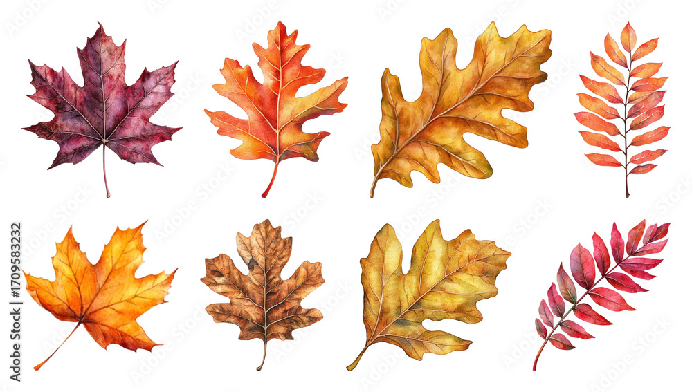 Fototapeta premium Colorful autumn leaves illustration.