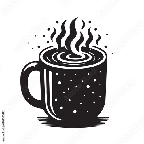 Black Hot Cocoa Mug Silhouette Vector Illustration design, Solid White Background
