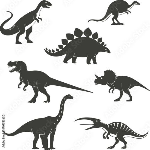 Set of Dinosaurs silhouettes. Dinosaur Vector illustration Silhouette