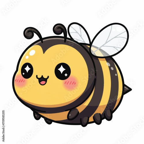 Adorable cartoon bee with a happy face and cute wings.
