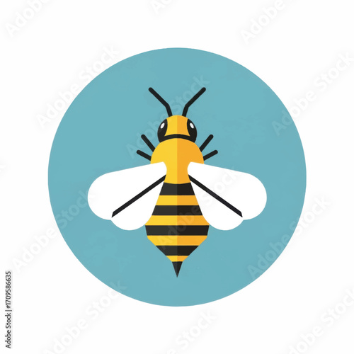Cute cartoon bee illustration with yellow and black stripes.