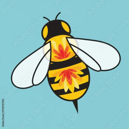 Detailed illustration of a bee with vibrant colors and intricate design.